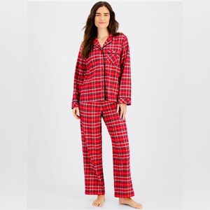 Plaid flannel pajamas set with front button top